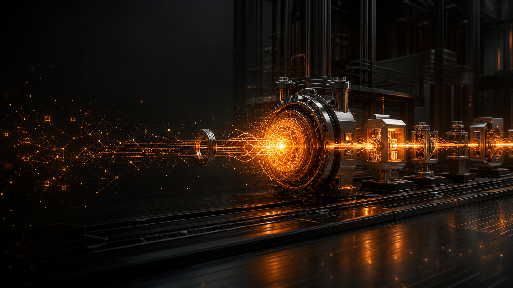 Orange sparks representing knowledge spreading through production